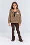 Girl's Hooded Plush Coat with Zipper Pocket, Teddy Bear Embroidery, Warm Jacket Ak4129