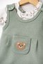 Baby Boy Süzene Teddy Bear Short Sleeve Snap-On Bodysuit & Ribbed Salopet Jumpsuit & Socks 3-Piece Set 3-6-9 - 4