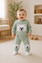 Baby Boy Teddy Bear Appliqued Ribbed 2-Piece Top and Bottom Set Seasonal Tracksuit Set 6-12-18 Months - 2