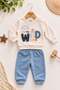 Baby boy wild embroidered sweatshirt and bottom tracksuit 2-piece set 3-6-9-12 months