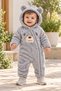 Baby Boy Jumpsuit Welsoft Sweet Teddy Bear Embroidered Plush Hooded Zippered Cuffed Winter Jumpsuit 0-12Months - 2