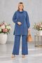 Women's Plus Size Slit Tunic and Wide Leg Pants Set C8013-Blue
