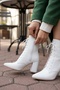 Eliz White Pointed Toe (7cm) Heeled Lace-Up Casual Women's Boots - 3