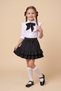 Girl's Black Scarf Polka Dot Ruffle Collar White Long Sleeve Shirt Black Double Ruffle Skirt April 23 October 29 Show Outfit