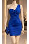 One Sleeve Chest Detailed Gathered Dress 583014 Cobalt Blue - 2