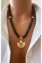 Women's Brown Custom Tip Cylinder Cut Wooden Bead Bohemia Necklace - 3