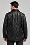 Mark Black Buttoned Zippered Genuine Leather Men's Coat - 4