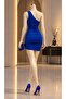 One Sleeve Chest Detailed Gathered Dress 583014 Cobalt Blue - 4