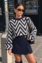 Women's Sweater Knitted Crew Neck Drop Shoulder Zigzag Patterned Sleeve Fold Detail Knitwear Sweater - 3