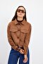 Knitted Detailed Pocket Short Suede Jacket Brown - 2