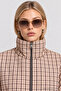 Plaid Patterned Bomber Jacket Laz0021 Beige Brown - 2