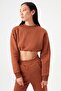 Crop Ribbed Waist Gathered Sweatshirt - 3