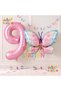 Pink Butterfly and Pink Number Balloon 9 Years Old Balloon Set Butterfly Concept Birthday Foil Balloon Set
