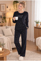 I Love You Printed Velvet Women's Pajama Set - 2