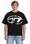 Unisex Women's Men's Distressed Front Pattern Printed Oversized Thick Fabric Relaxed Cut Cotton T-Shirt