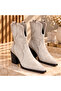 Women's Beige Suede Western Cowboy Ankle Short Boots