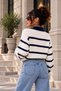 Women's Selani̇k Knitted Polo Neck Striped Oversize Basic Sweater - 2