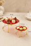 Set of 2 Shiny Gold Small Size Metal Presentation Plates Serving Plates Red Plexiglass