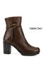Women's Brown Antique Zippered Thick Heeled Genuine Leather Boots