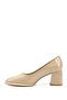 Women's Nude Patent Leather Medium Thick Platform Heeled Shoes - 4