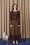 Women's Skirt with Ruffled Hem and Openings - 18267Etk Brown - 3
