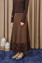 Women's Skirt with Ruffled Hem and Openings - 18267Etk Brown - 2