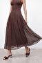 Women's Polka Dot Chiffon Long Skirt -18305Etk Brown - 2