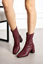 Azra Women's Burgundy Stretch Leather Square Toe Back Zipper 6 cm Thick Heeled Boots Bootie - 2