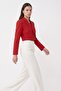 Red Women's Regular Fit Double Breasted Woven Crop Blazer Jacket - Stylish & Sporty - 4