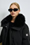 Sunset Women's Fur Goose down Inflatable Coat Black - 5