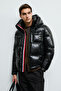 Bren Men's Hooded Goose down Shiny Puffer Coat Black - 4