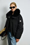 Sunset Women's Fur Goose down Inflatable Coat Black - 2