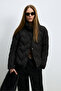 Desert Women's Classic Collar Snap Button Goose down Inflatable Coat Black - 2