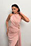 Crystal Fabric Halter Neck Evening Dress - Pudra - 4