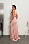 Crystal Fabric Halter Neck Evening Dress - Pudra - 5