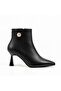 Black Leather Thin Heeled Women's Boots – 7 cm Heel, Stone Detail, Genuine Leather Lining