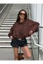 Women's Brown Lined Oversize Balloon Cut Suede Coat 32092 - 6