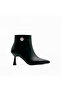 Black Leather Thin Heeled Women's Boots – 7 cm Heel, Stone Detail, Genuine Leather Lining - 2