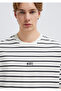 Logo Printed Striped White T-Shirt Loose Fit / Loose Relaxed Cut 0612420 -86678 - 6