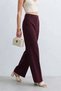 Women's High Waist Fabric Trousers - Plum - 2