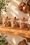 3-Piece Borosilicate Glass Storage Container Set, with Acacia Wood Lid and Stand, Square Round Arch Knob, 34X11.5 cm - 8