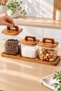 3-Piece Borosilicate Glass Storage Container Set with Acacia Wood Lid and Stand, Square Arch, 34X11.5 cm - 6