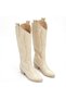 Westry Premium Embroidered Beige Heeled Boots - 3