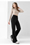 Women's Black Modal Wide-Leg Piped High-Waist Soft-Textured Elastic-Waist Stretch Fabric Trousers - 6