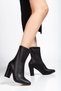 Women's Black Stretch Leather Pointed Toe Thick Heeled Boots