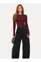 Women's 100% Cotton Basic Blouse with Finger Detail and Long Sleeves - Burgundy - 3