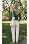 Green Round Neck Blouse Oversize Body Darkalıp Soft Touch Cotton Ribbed Toe Detailed Blouse - 3