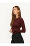 Women's 100% Cotton Basic Blouse with Finger Detail and Long Sleeves - Burgundy - 5