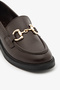 Brown Genuine Leather Women's Loafer Shoes with Chain Buckle - 2
