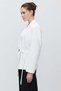 Women's Double-Breasted Jacket with Metal Buckle Detail and Tie-Up Design - 4